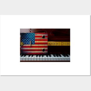 Cigar Box American Flag Guitar On Piano Keys Posters and Art